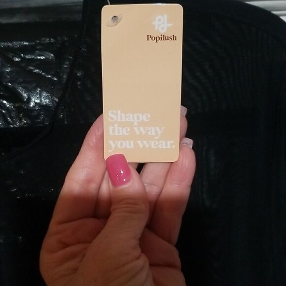 New Popilush Sheer Mesh Shapewear Long Sleeve Thong Bodysuit in Black - Picture 4 of 14